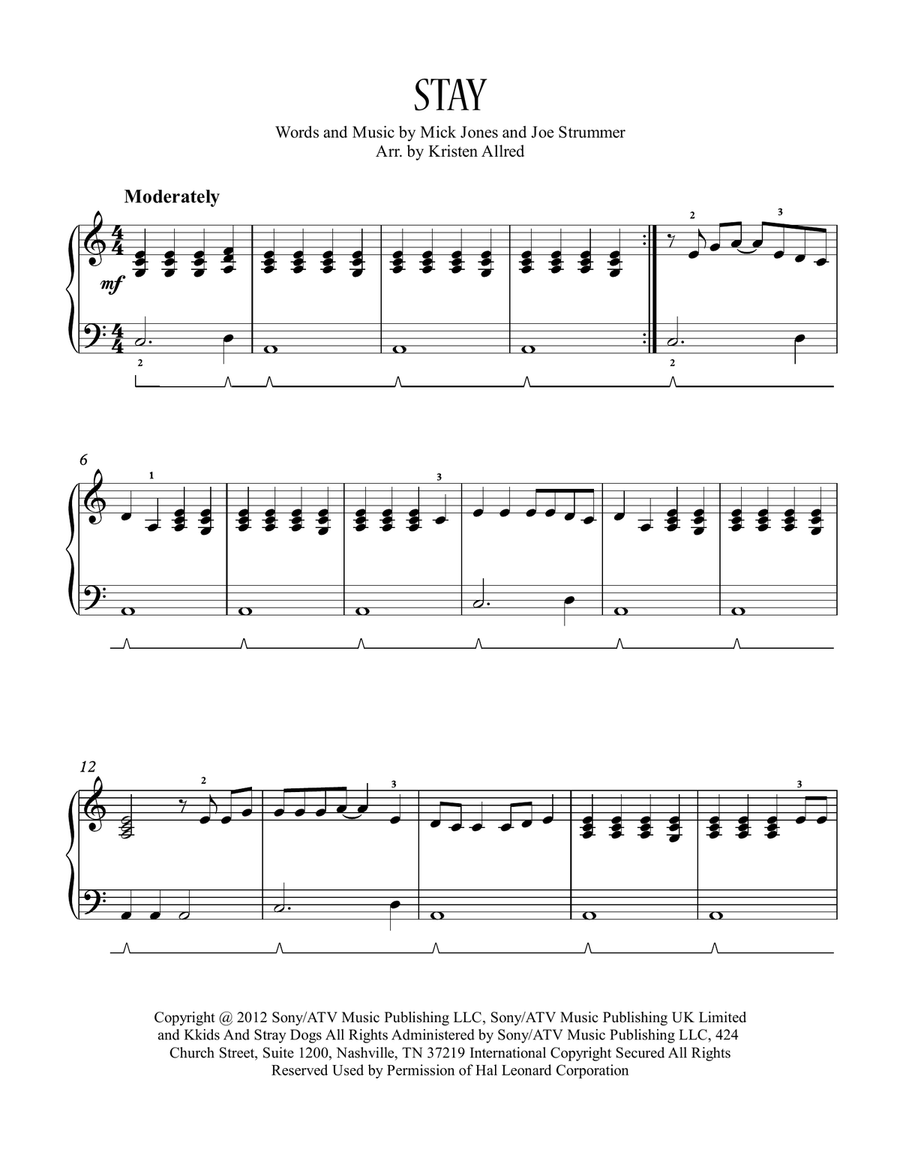 Stay Piano Solo scores gallery preview page 1
