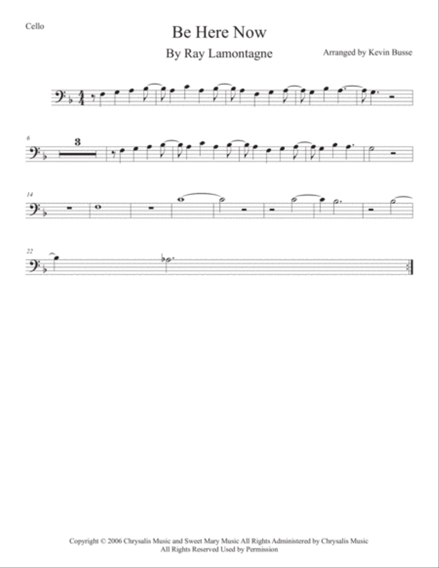 Be Here Now Cello Solo scores gallery preview page 1