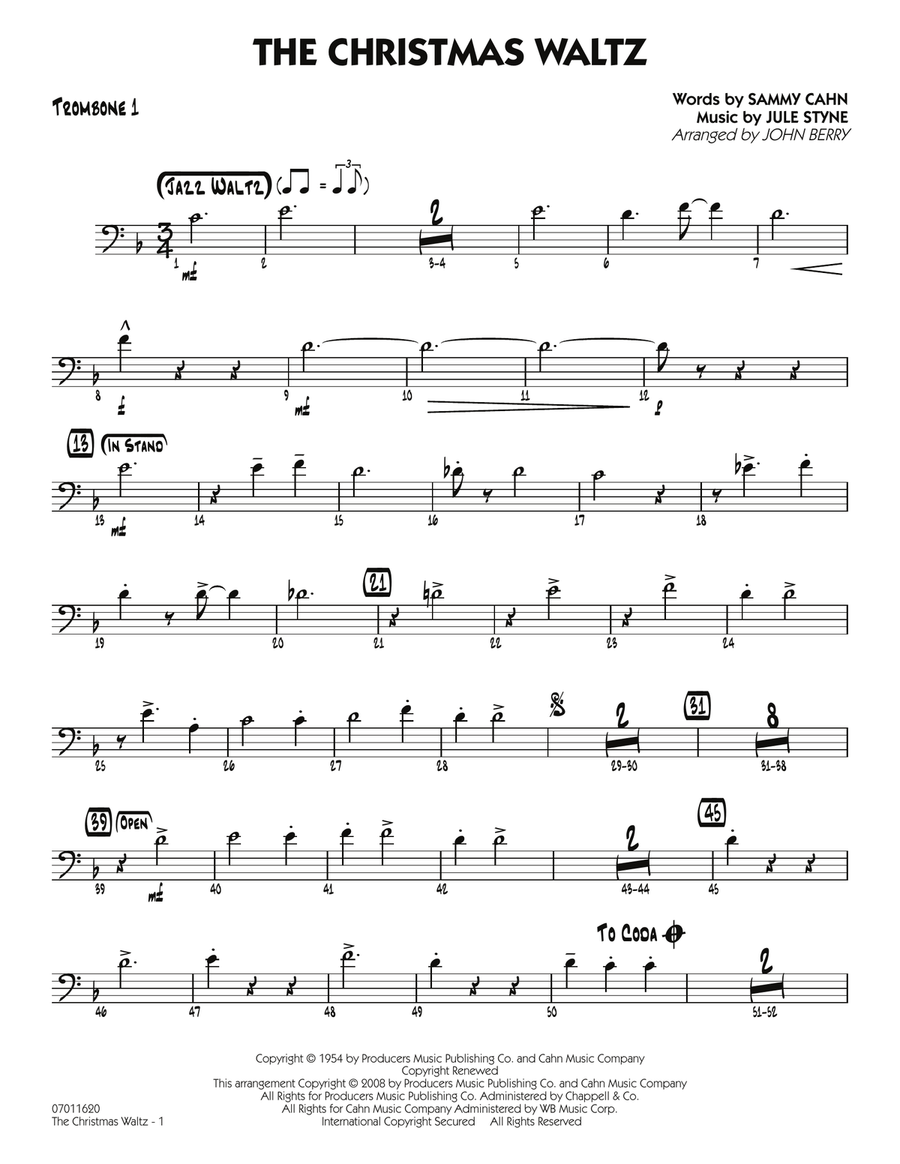 The Christmas Waltz - Trombone 1 Jazz Ensemble scores gallery preview page 1