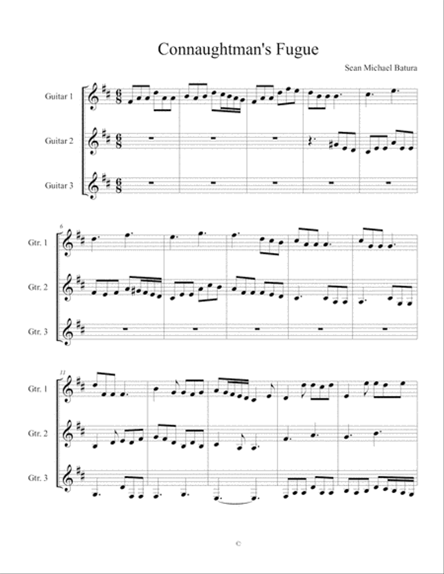 Connaughtman’s Fugue (Guitar Trio) Guitar Ensemble scores gallery preview page 3