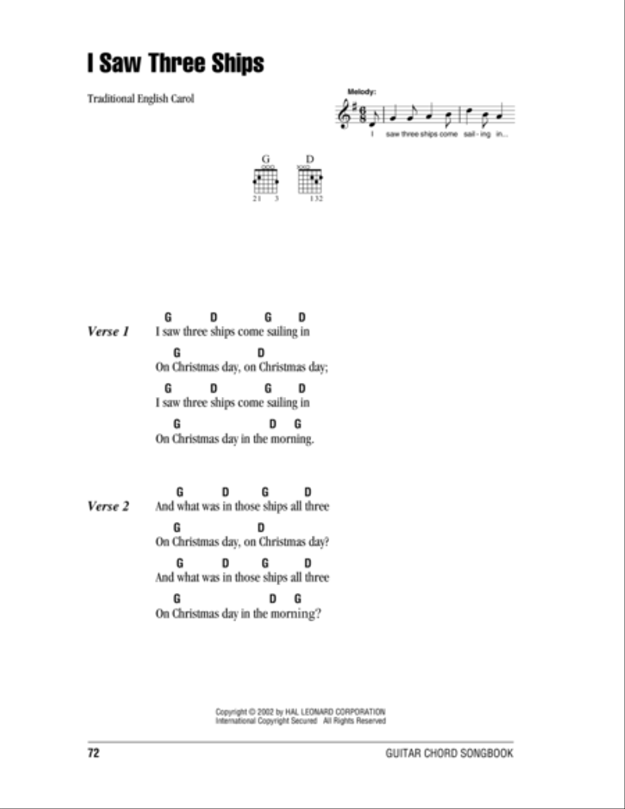 I Saw Three Ships Easy Guitar scores gallery preview page 1
