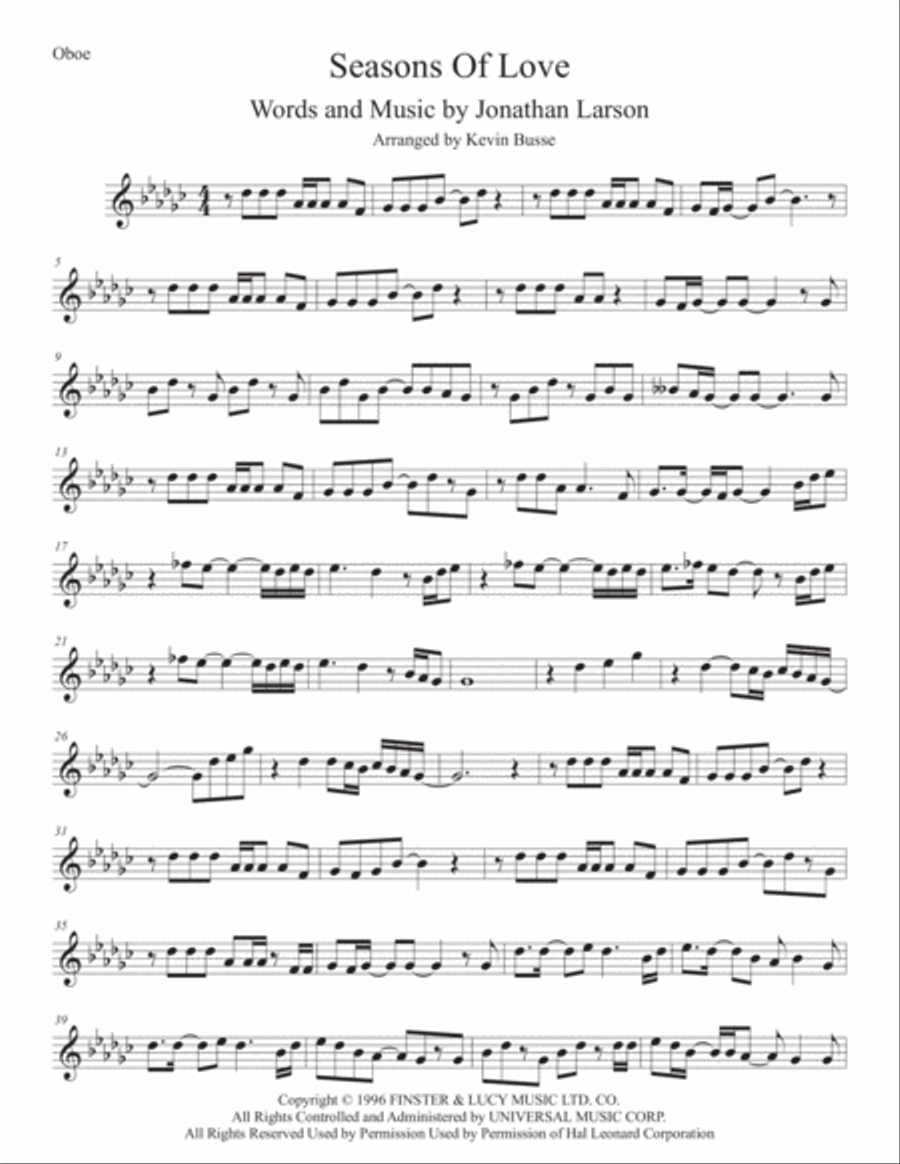 Seasons Of Love Oboe Solo scores gallery preview page 1