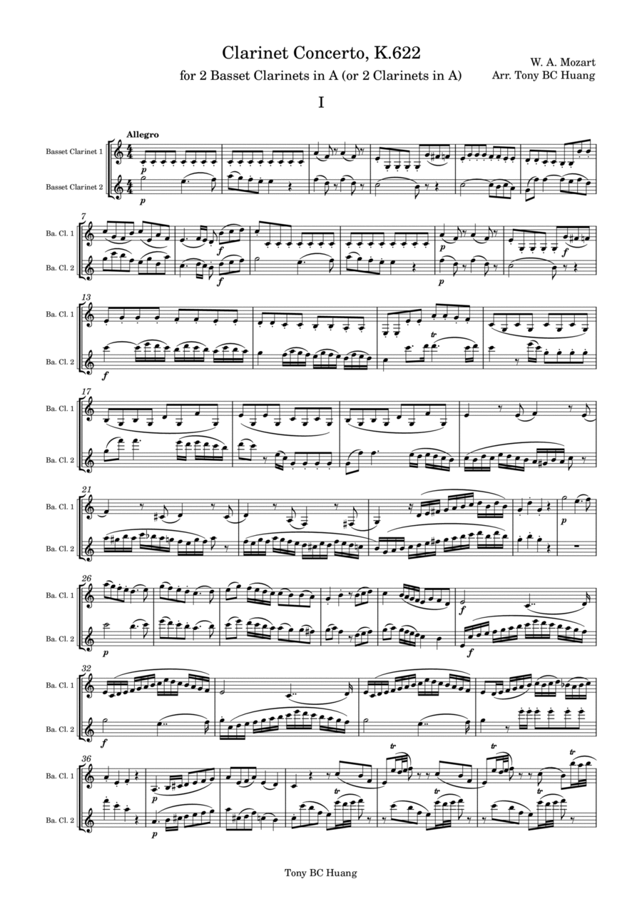 Clarinet Concerto K.622 Clarinet Duet Version