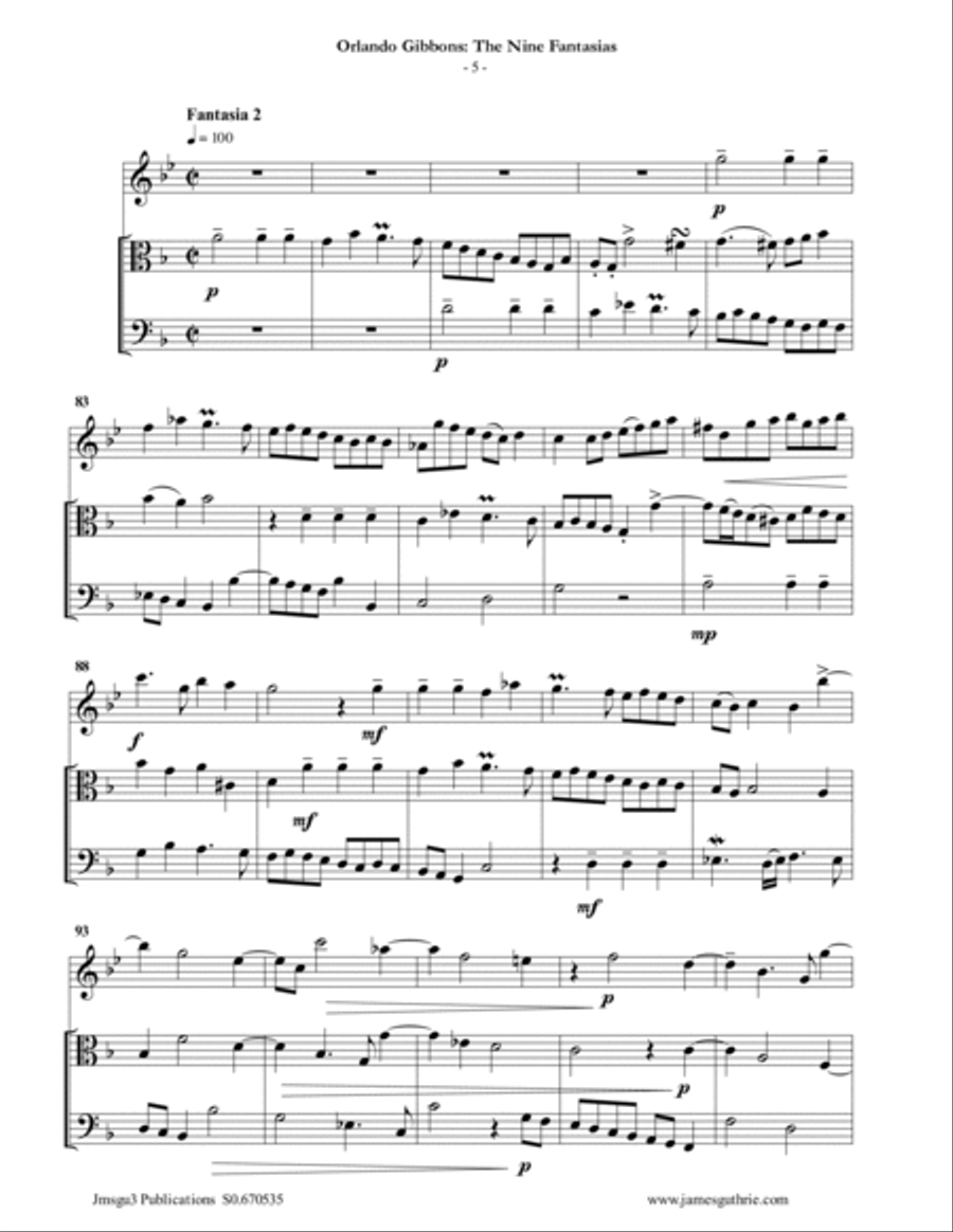 Gibbons: The Nine Fantasias for Alto Flute, Viola & Cello Flute scores gallery preview page 5