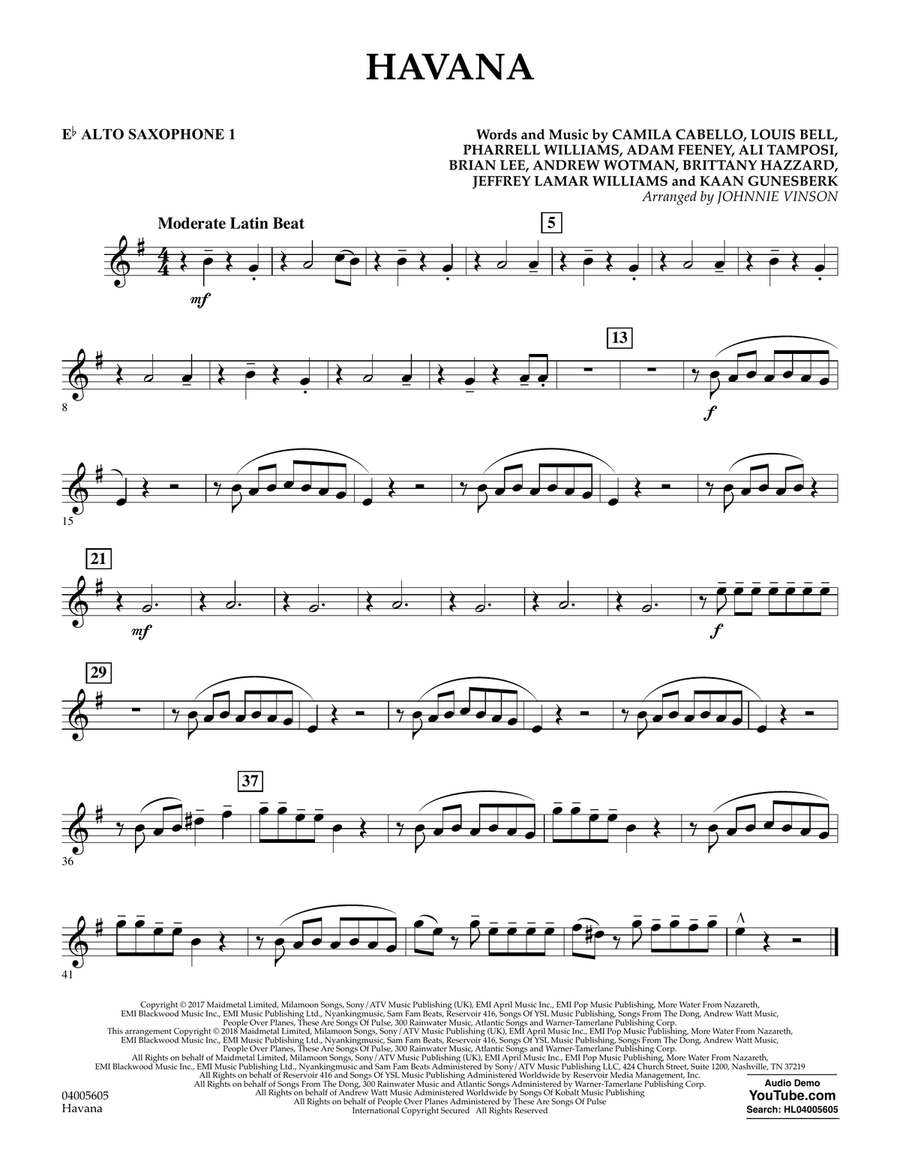 Havana - Eb Alto Saxophone 1 Concert Band scores gallery preview page 1