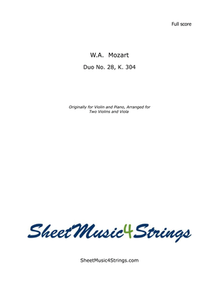 Book cover for Mozart, W. A. - Sonata No. 28, K. 304 Arranged for Two Violins and Viola
