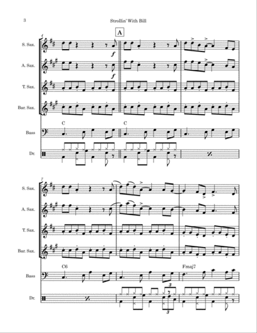 Strollin' With Bill (saxophone quartet) Saxophone Quartet scores gallery preview page 3