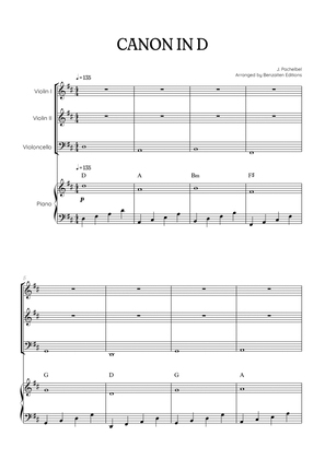 Pachelbel Canon in D • strings sheet music • violin, violin & cello w/ piano accompaniment [chords]