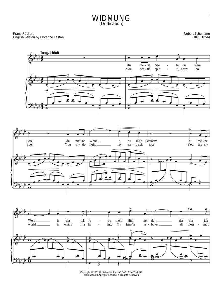 Widmung Piano, Vocal scores gallery preview page 1