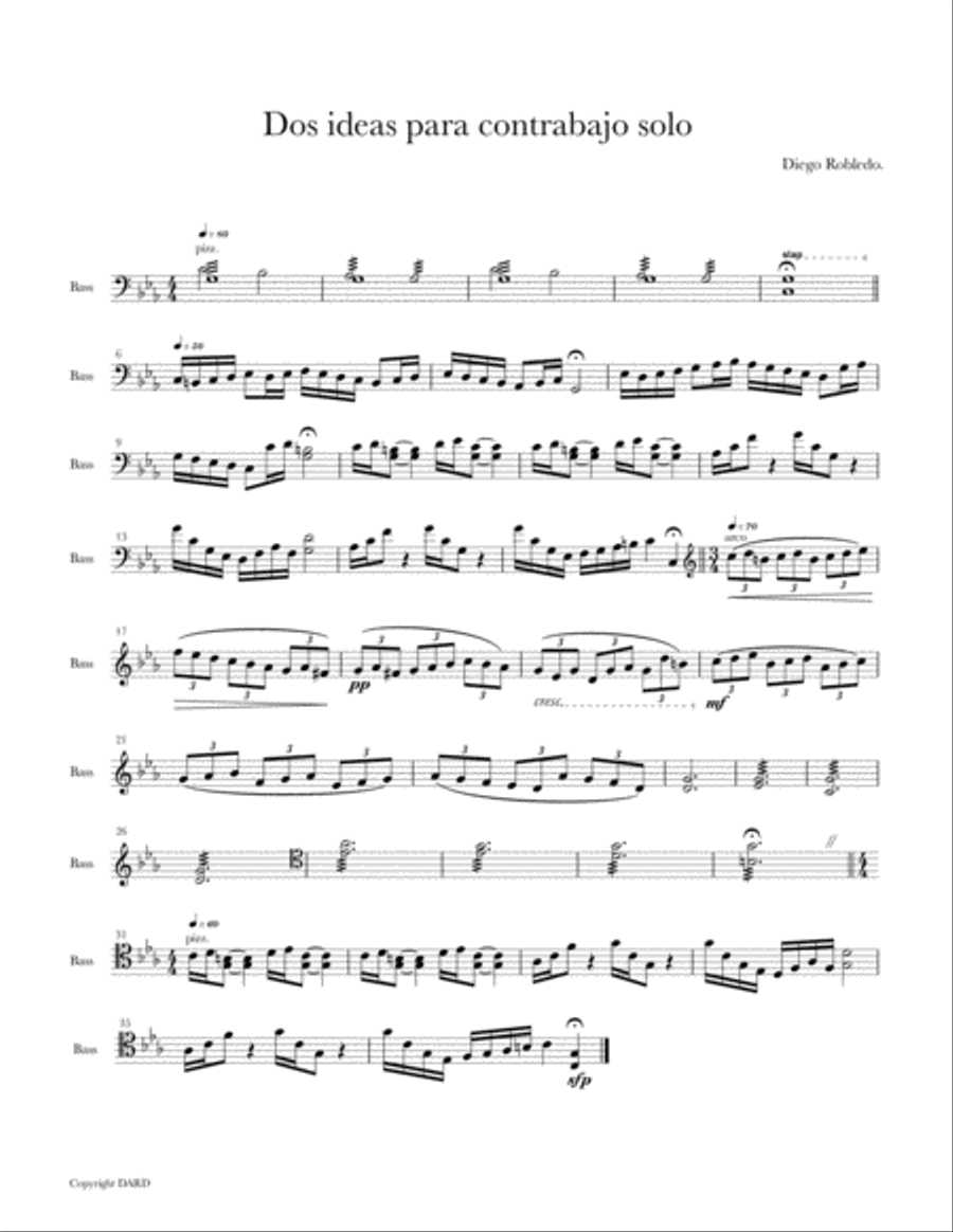 Dos ideas para contrabajo solo/ Two ideas for solo double bass Double Bass scores gallery preview page 1