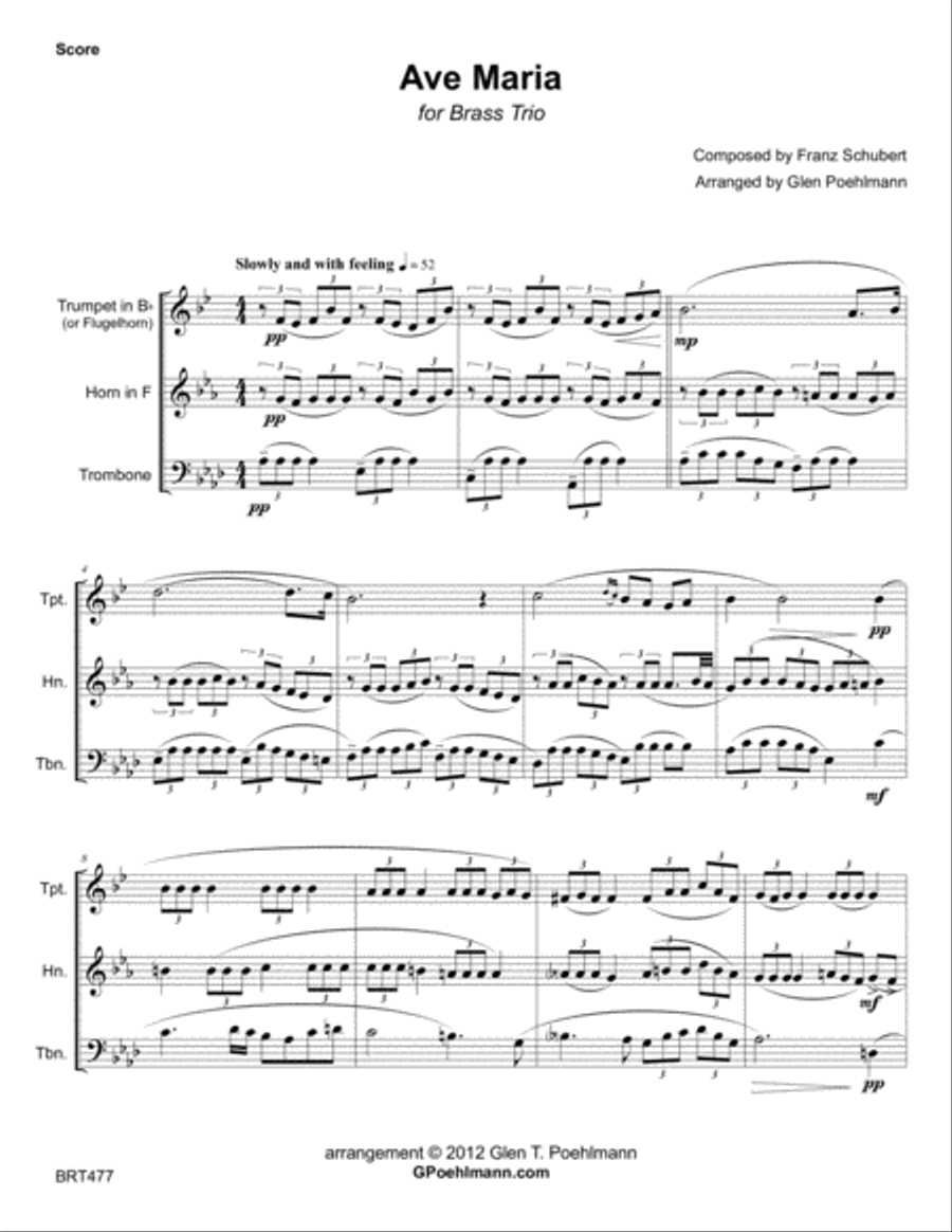 AVE MARIA - unaccompanied BRASS TRIO Brass Trio scores gallery preview page 1