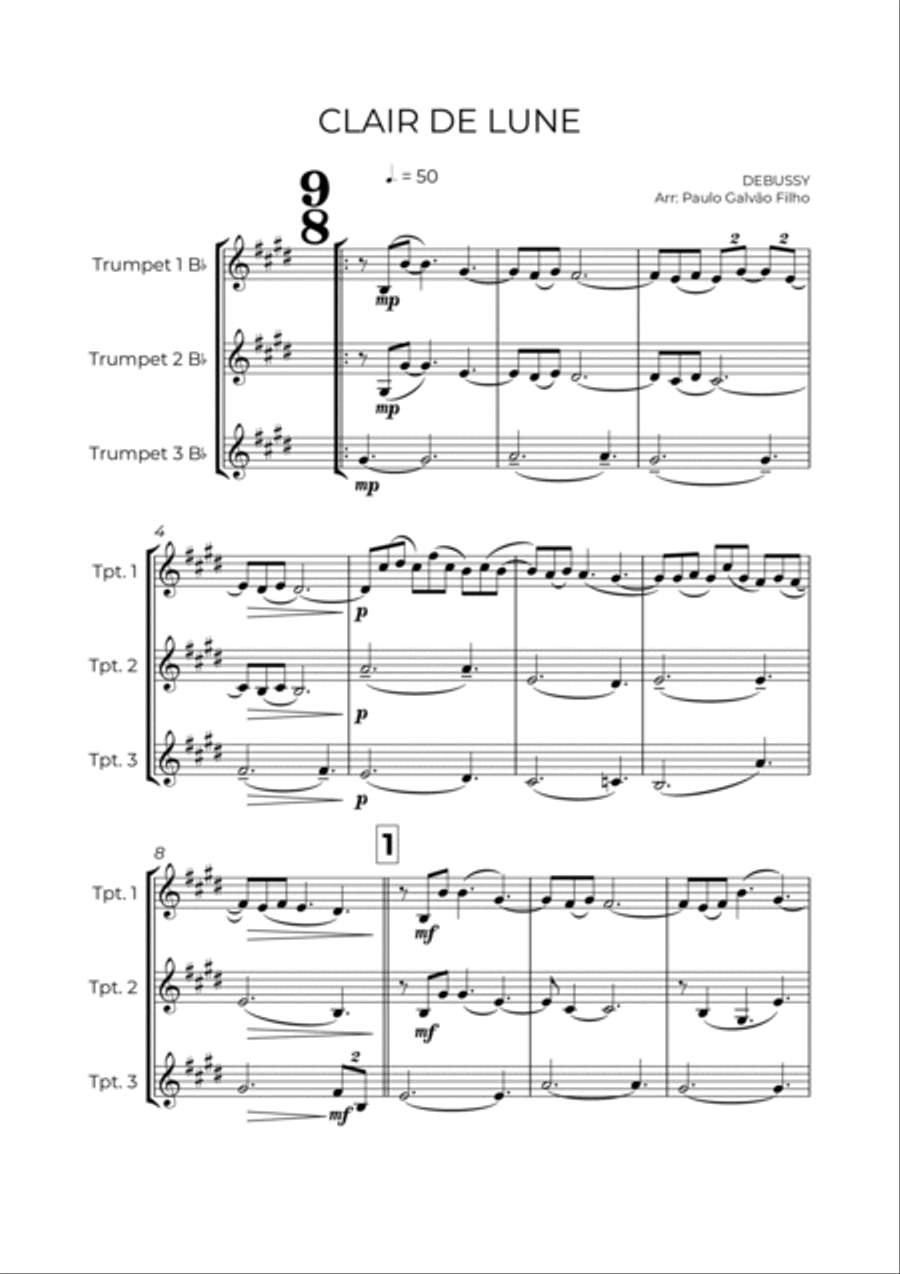 CLAIR DE LUNE - TRUMPET TRIO Trumpet Trio scores gallery preview page 2