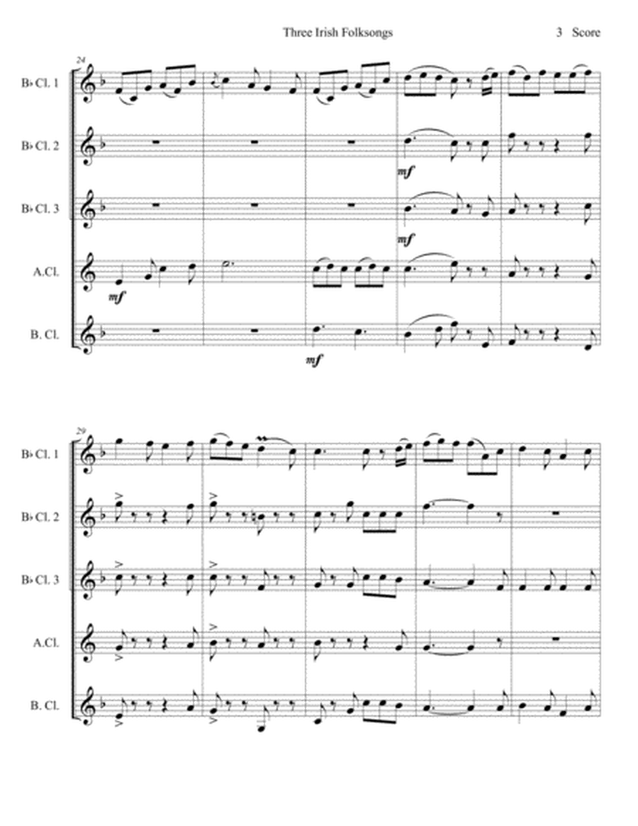 Three Irish Folksongs set for 5 Clarinets or clarinet choir image number null