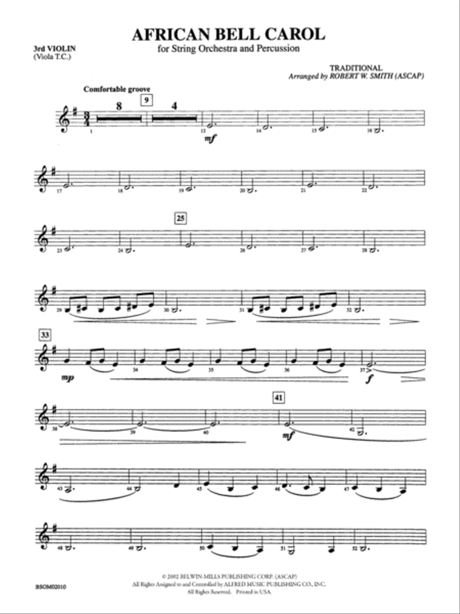 African Bell Carol (for String Orchestra and Percussion): 3rd Violin (Viola [TC]) String Orchestra scores gallery preview page 1
