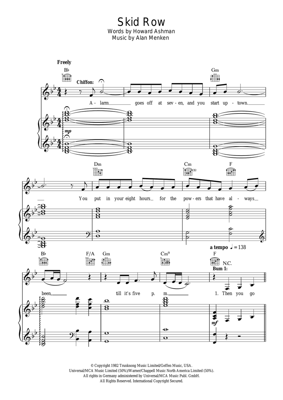 Skid Row (Downtown) (from Little Shop of Horrors) Piano, Vocal scores gallery preview page 1