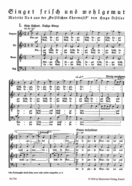 Singet frisch und wohlgemut for Four-part choir, op. 12/4