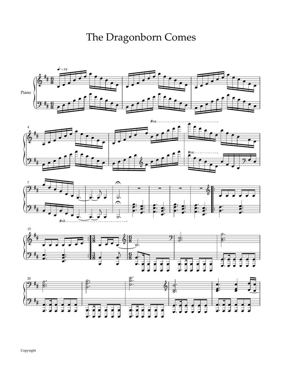 Dragonborn (skyrim Theme) Piano Solo scores gallery preview page 1