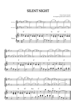 Silent Night for alto sax duet with piano accompaniment • easy Christmas song sheet music (chords)