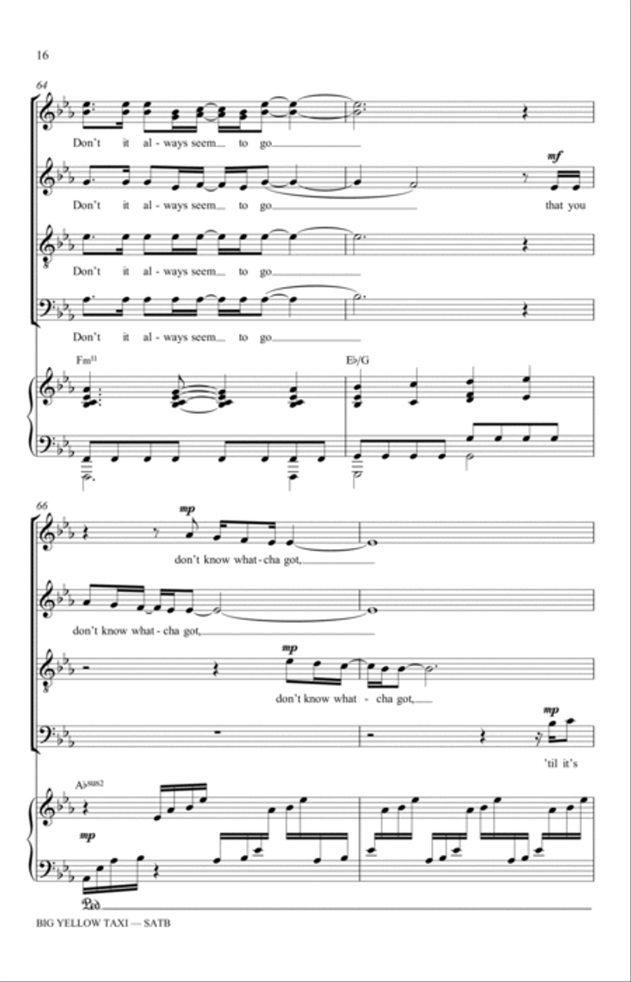 Big Yellow Taxi (arr. Adam and Matt Podd) 4-Part scores gallery preview page 16