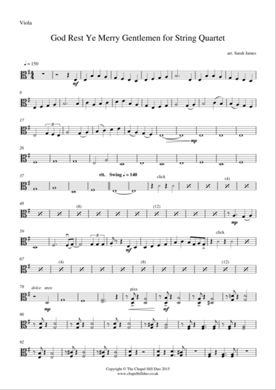 God Rest Ye Merry Gentlemen for String Quartet - Full Length arrangement by the Chapel Hill Duo String Quartet scores gallery preview page 6