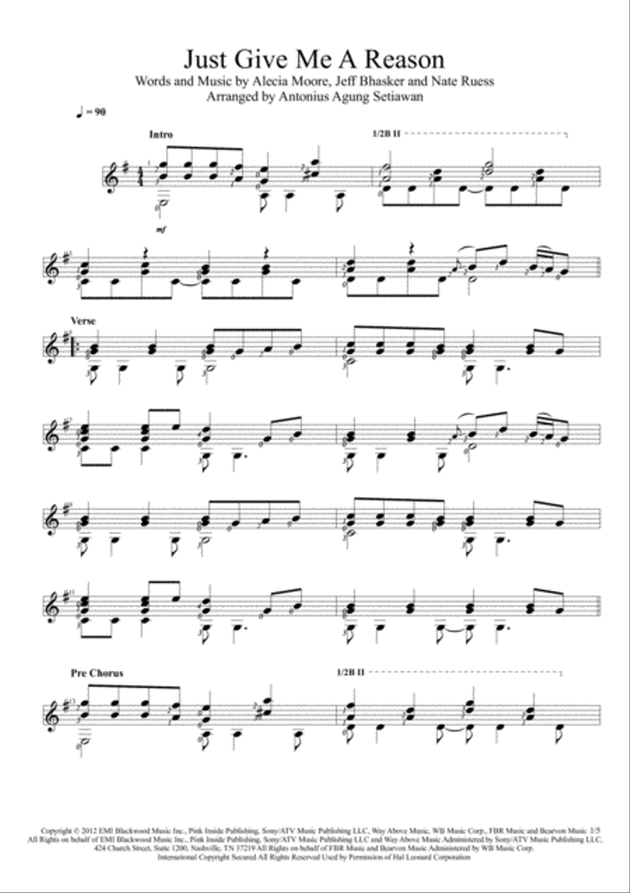 Just Give Me A Reason Just Give Me A Reason Electric Guitar scores gallery preview page 1