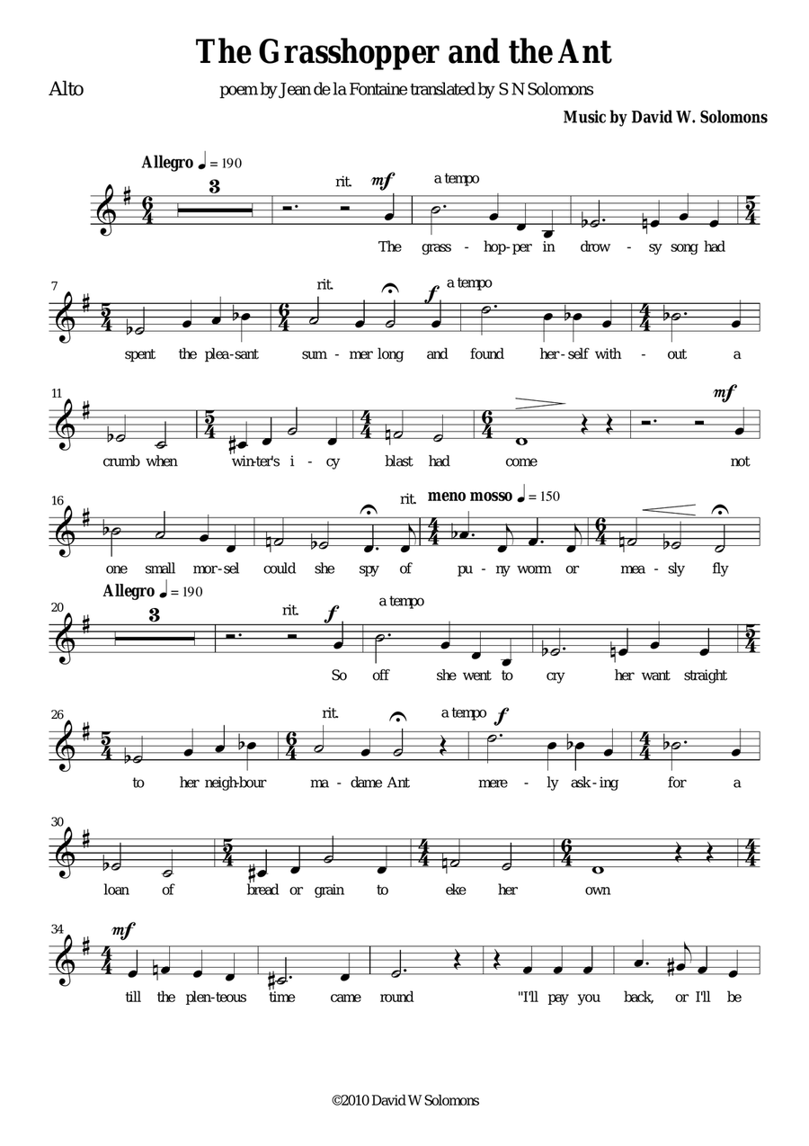 The grasshopper and the ant for alto voice, alto recorder and guitar Small Ensemble scores gallery preview page 5