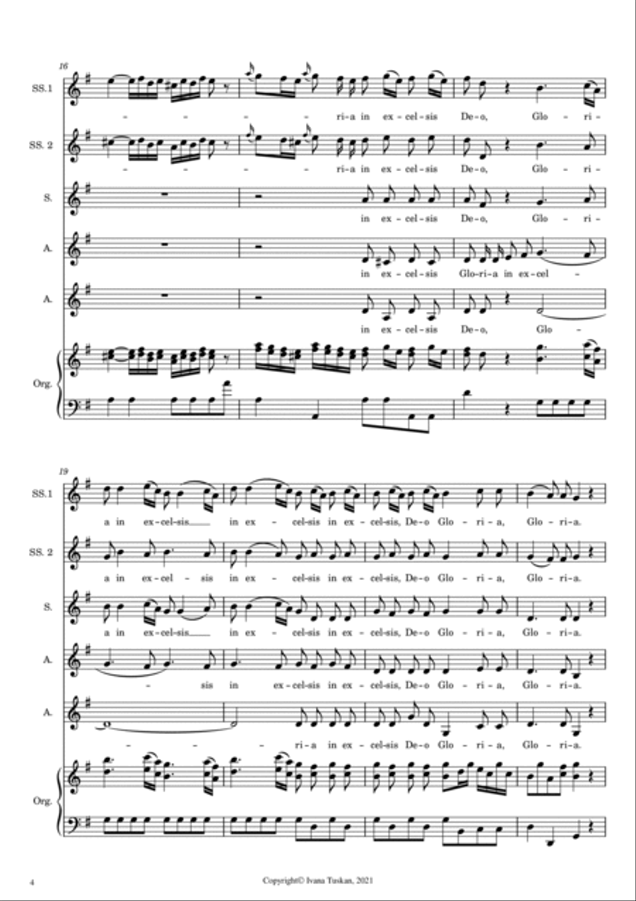 Gloria (from Mass in D Major) for 2 Sopranos, SSA and organ SSA scores gallery preview page 4