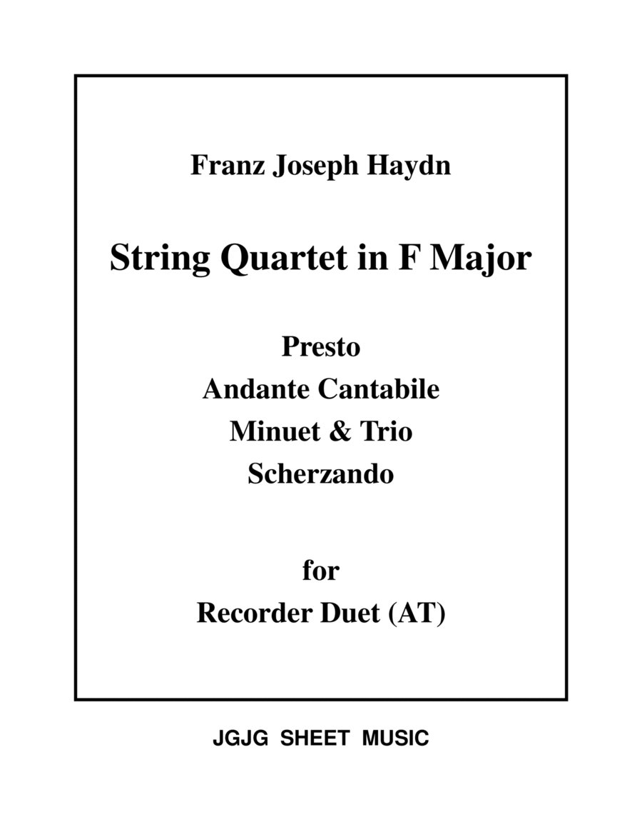 Haydn Quartet Arranged for Recorder Duet Recorder scores gallery preview page 1