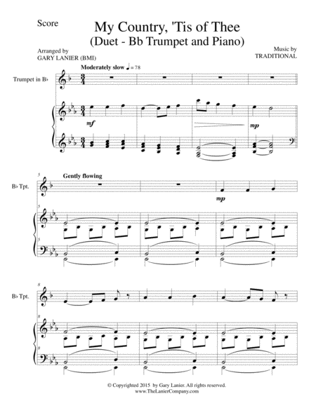 MY COUNTRY, ‘TIS OF THEE (Duet – Bb Trumpet and Piano/Score and Parts) image number null