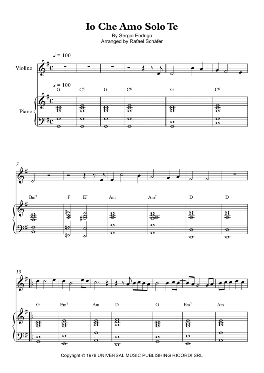 Io Che Amo Solo Te Violin Solo scores gallery preview page 1