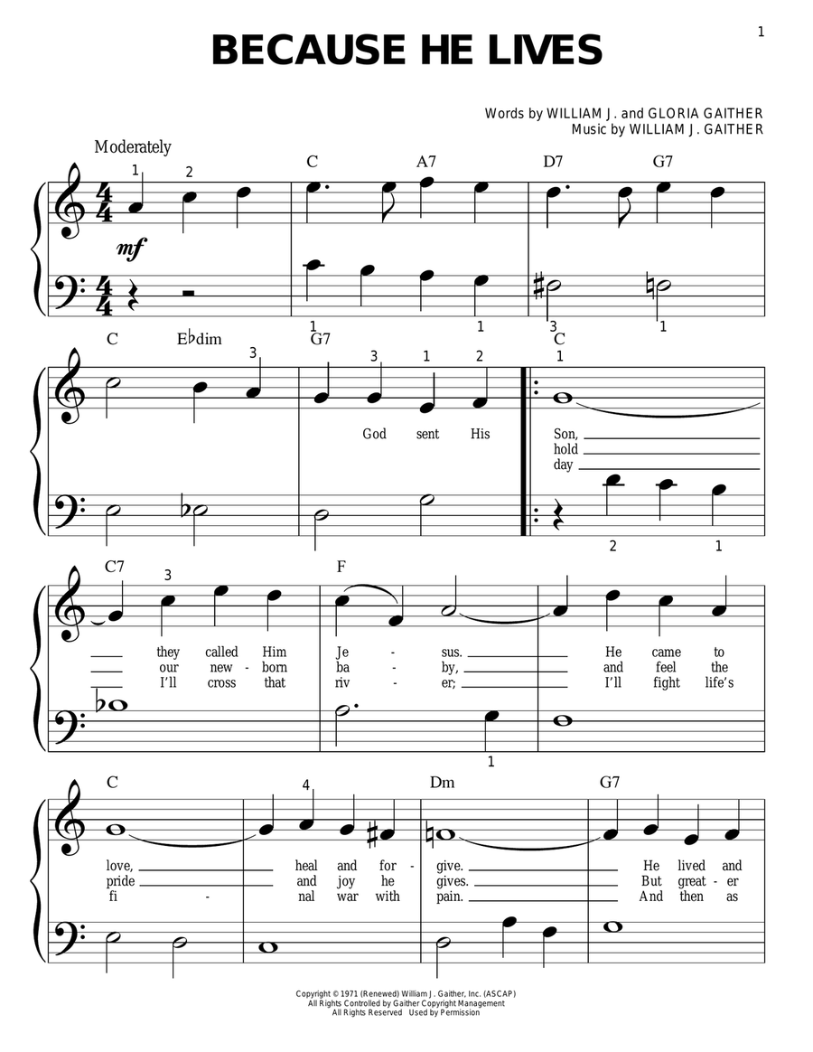 Because He Lives Easy Piano scores gallery preview page 1