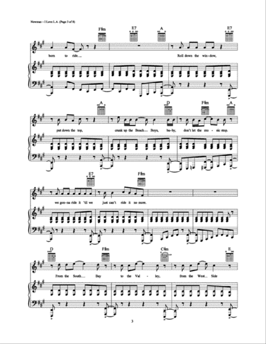 I Love L.A. Piano, Vocal, Guitar scores gallery preview page 3