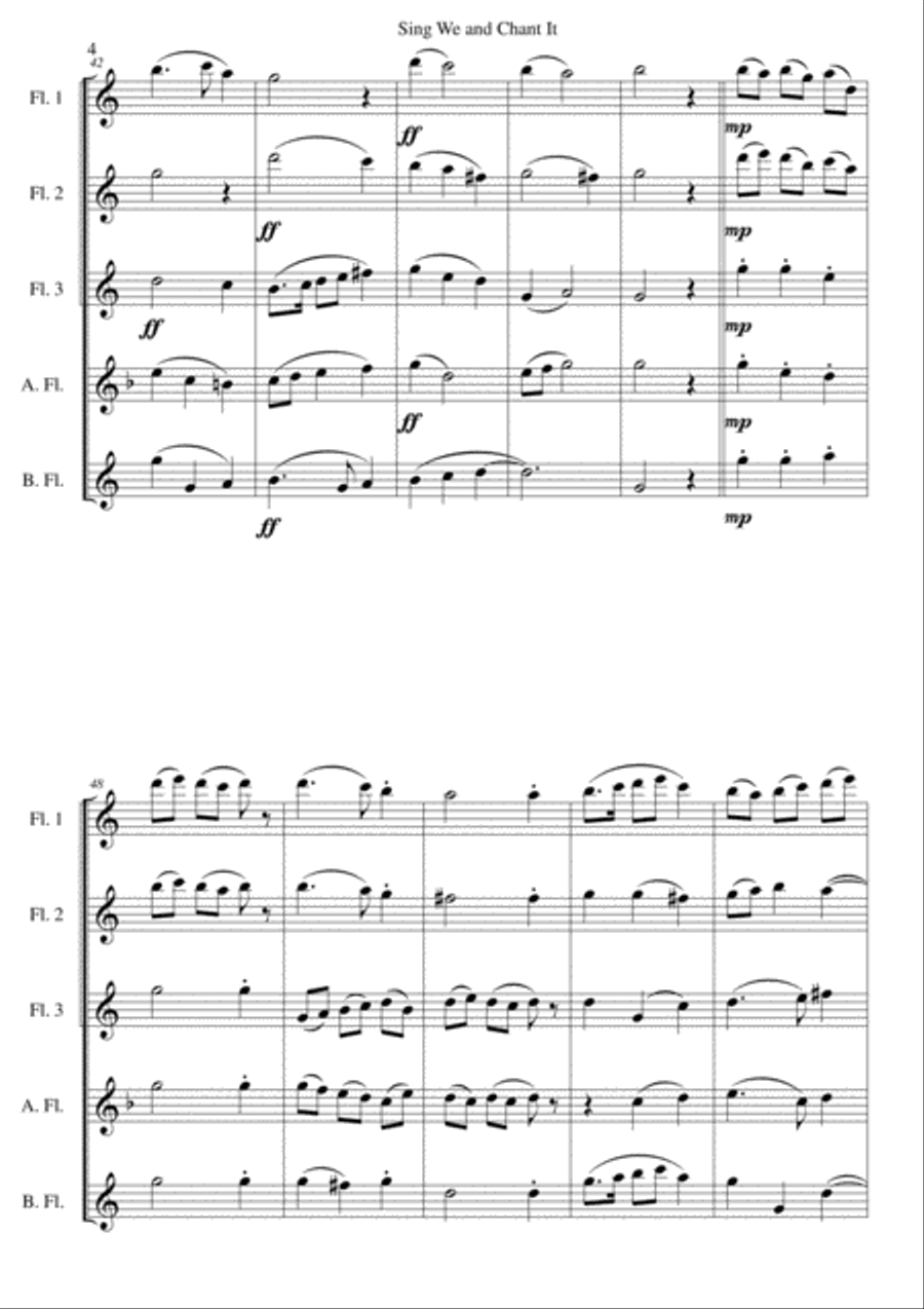 Sing we and chant it (with variations) for flute quintet Sing we and chant it (with variations) for flute quintet Flute scores gallery preview page 4