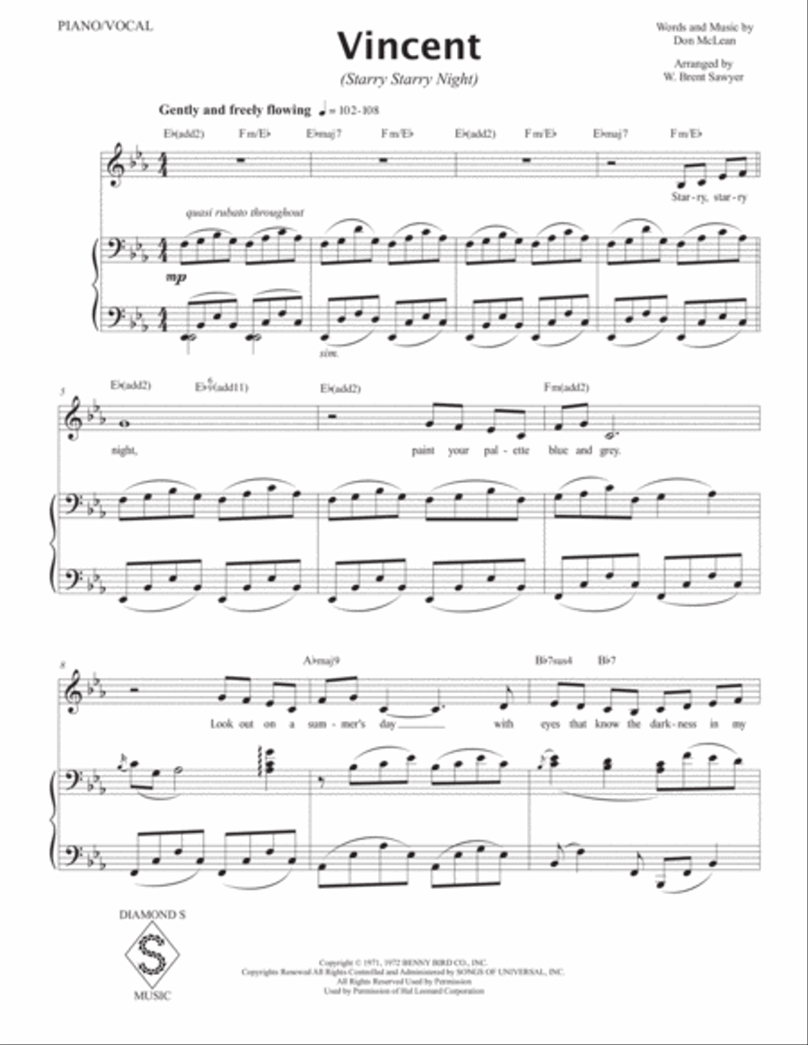 Vincent (Starry Starry Night) Soprano Voice scores gallery preview page 2