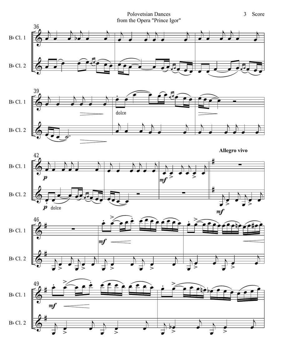 Borodin - Polovetsian Dances set for two clarinets Clarinet Duet scores gallery preview page 4