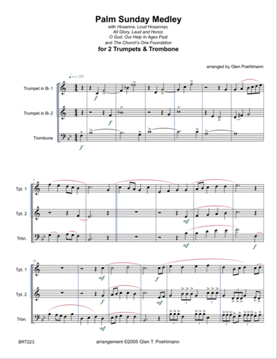PALM SUNDAY MEDLEY - 2 TRUMPETS & TROMBONE (unaccompanied) Brass Ensemble scores gallery preview page 1