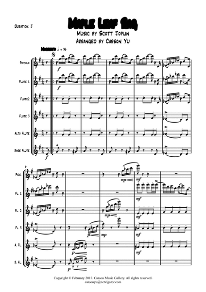 Maple Leaf Rag - for Flute Choir (Picc., 3C, A.Fl, B.Fl) arr. Carson Yu image number null