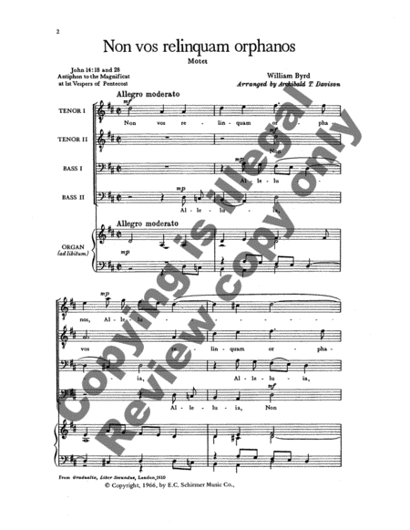 Non vos relinquam orphanos by William Byrd Choir - Sheet Music