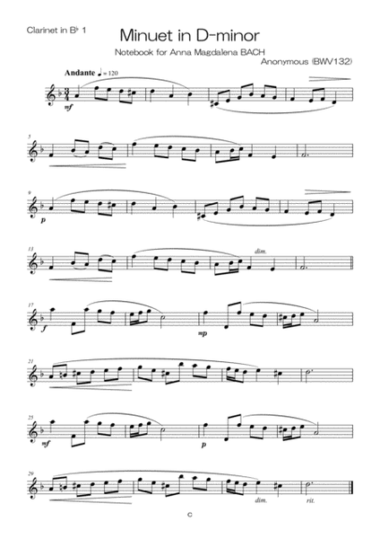 Minuet in D-minor for 2 Bb Clarinets image number null