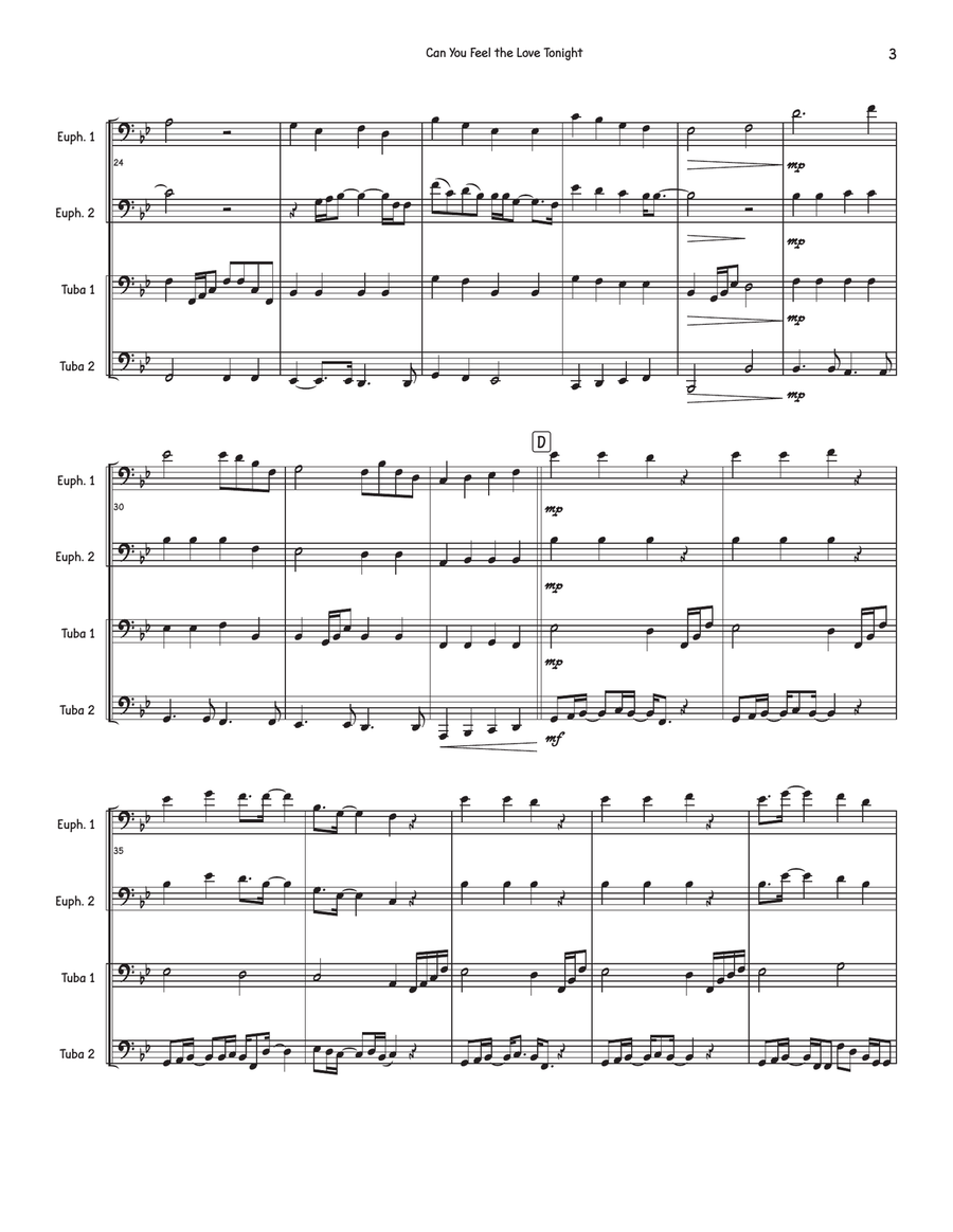 Can You Feel The Love Tonight Brass Quartet scores gallery preview page 3