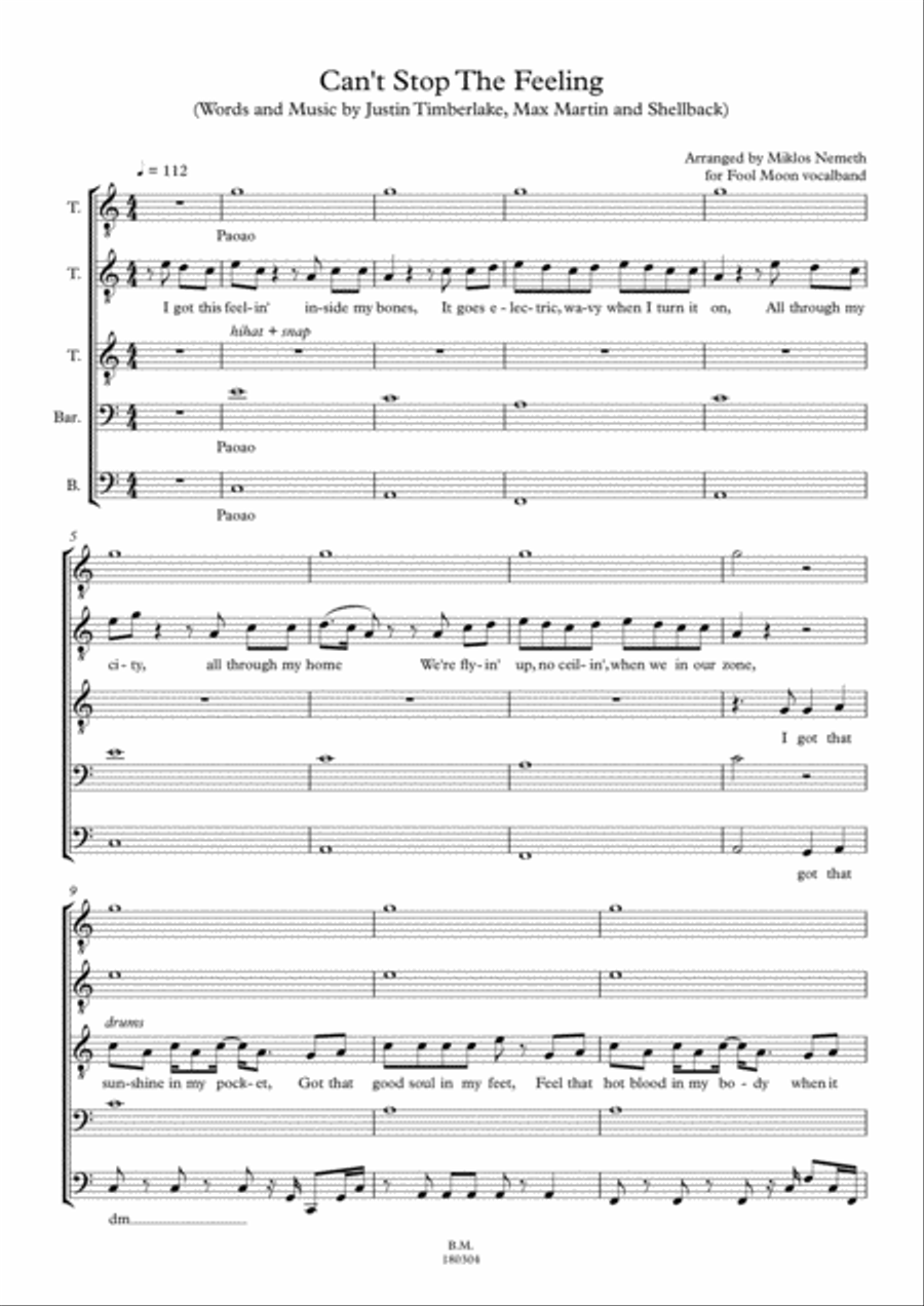 Can't Stop The Feeling from TROLLS TTBB scores gallery preview page 2