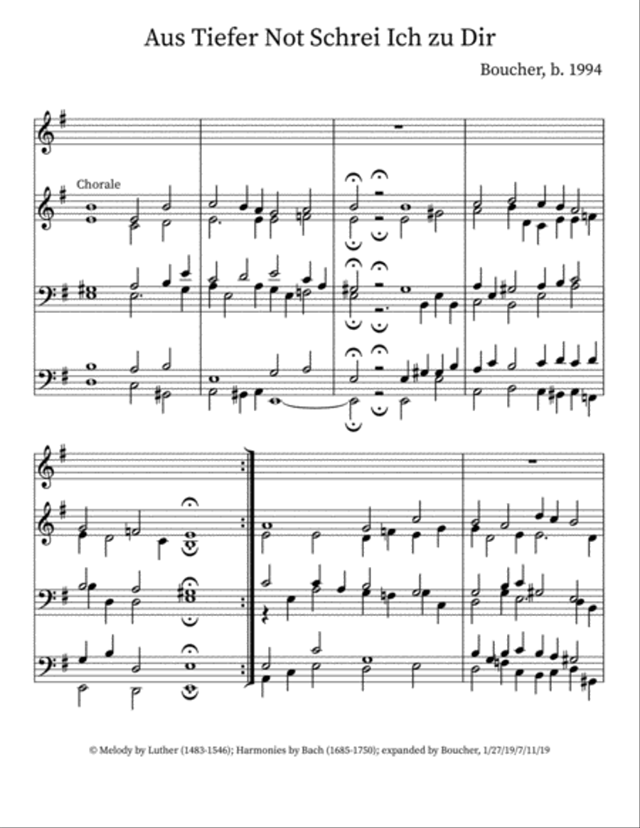 'Aus Tiefer Not, Schrei Ich zu Dir' Large Ensemble scores gallery preview page 1