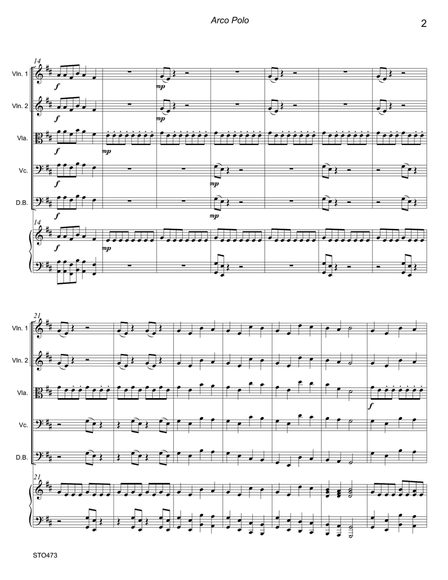 ARCO POLO - original composition for ELEMENTARY STRING ORCHESTRA. Grade 2. String Orchestra scores gallery preview page 2