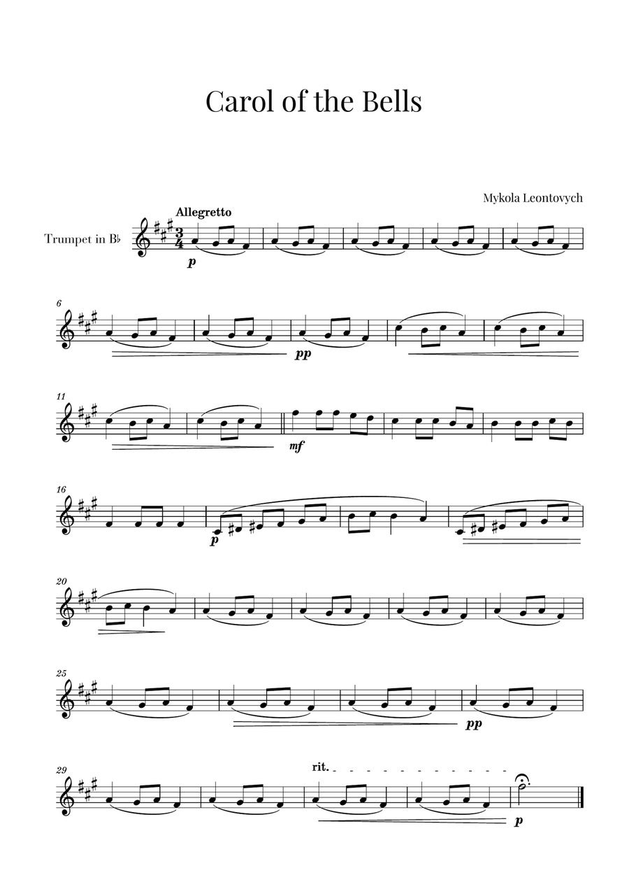 Carol of The Bells for Trumpet