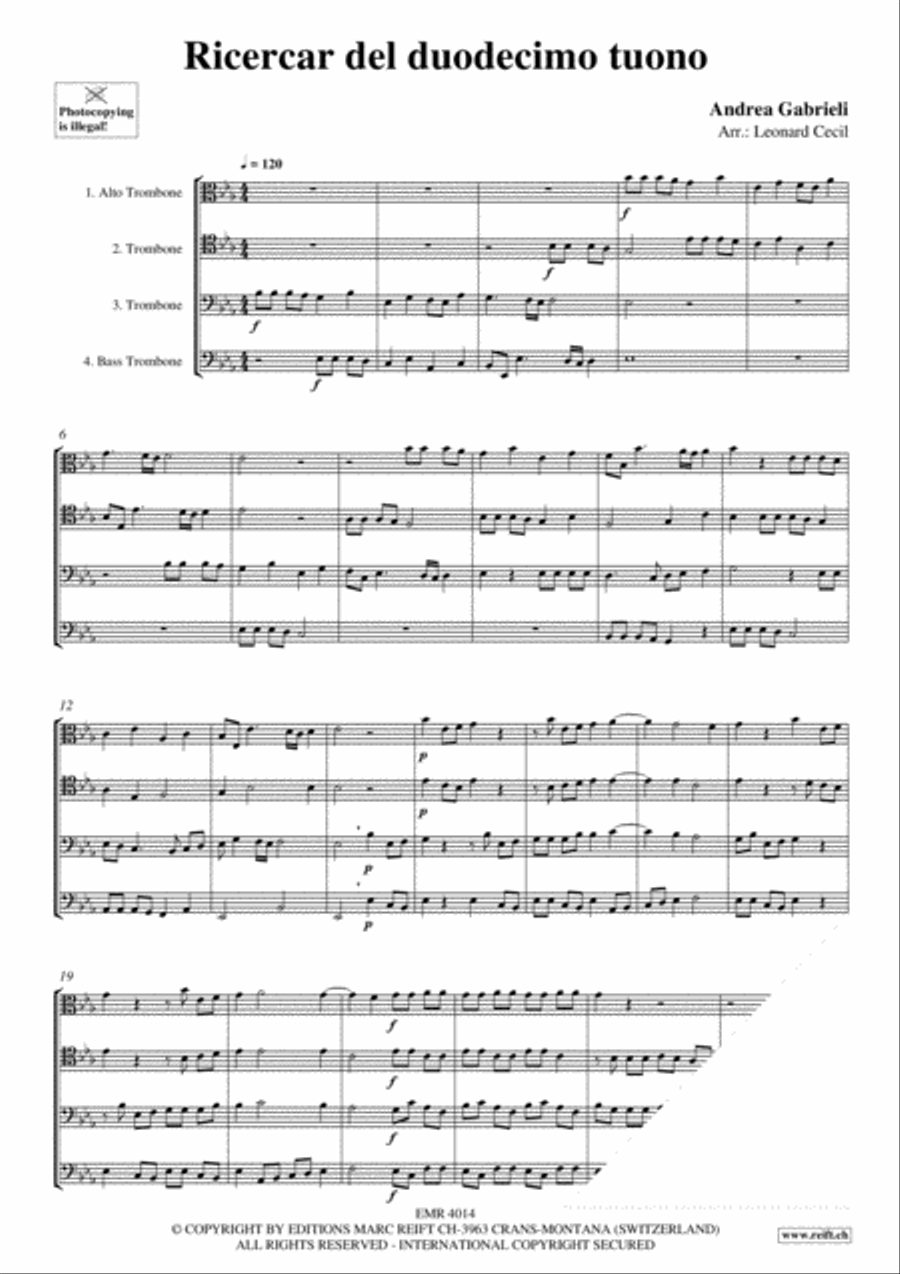 Ricercar del duodecimo tuono Trombone Quartet scores gallery preview page 3