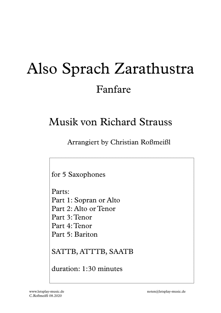Also Sprach Zarathustra Saxophone Quintet scores gallery preview page 1