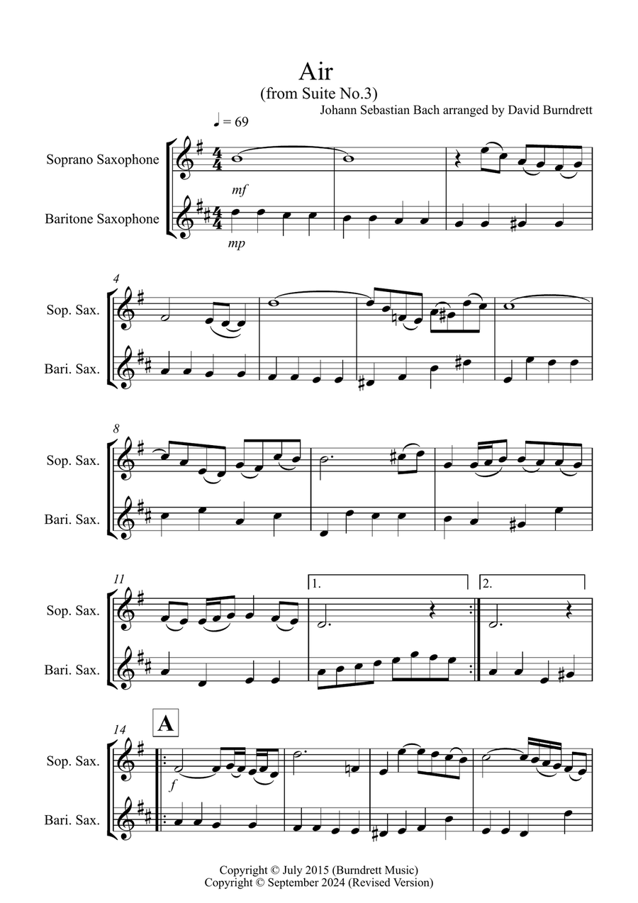Book cover for Air on a G String for Soprano and Baritone Saxophone Duet