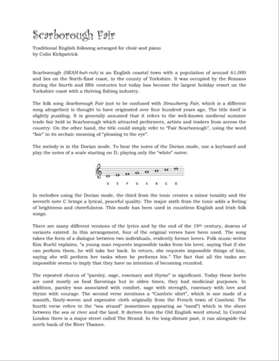 Scarborough Fair (SAB choir and piano) 3-Part scores gallery preview page 2