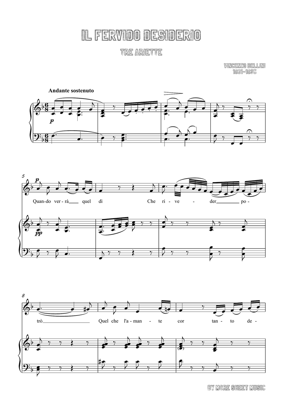 Bellini-Il fervido desiderio in F Major,for voice and piano Piano, Vocal scores gallery preview page 3