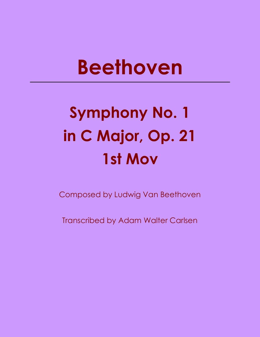 Beethoven Symphony No. 1 in C Major, Op. 21 Mov. I Piano Solo scores gallery preview page 1